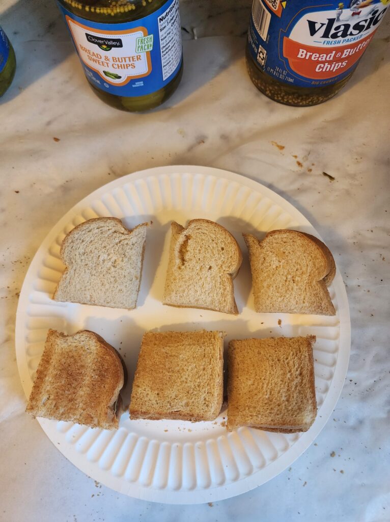 this is the sample peanut butter and pickle sandwich everyone tasted