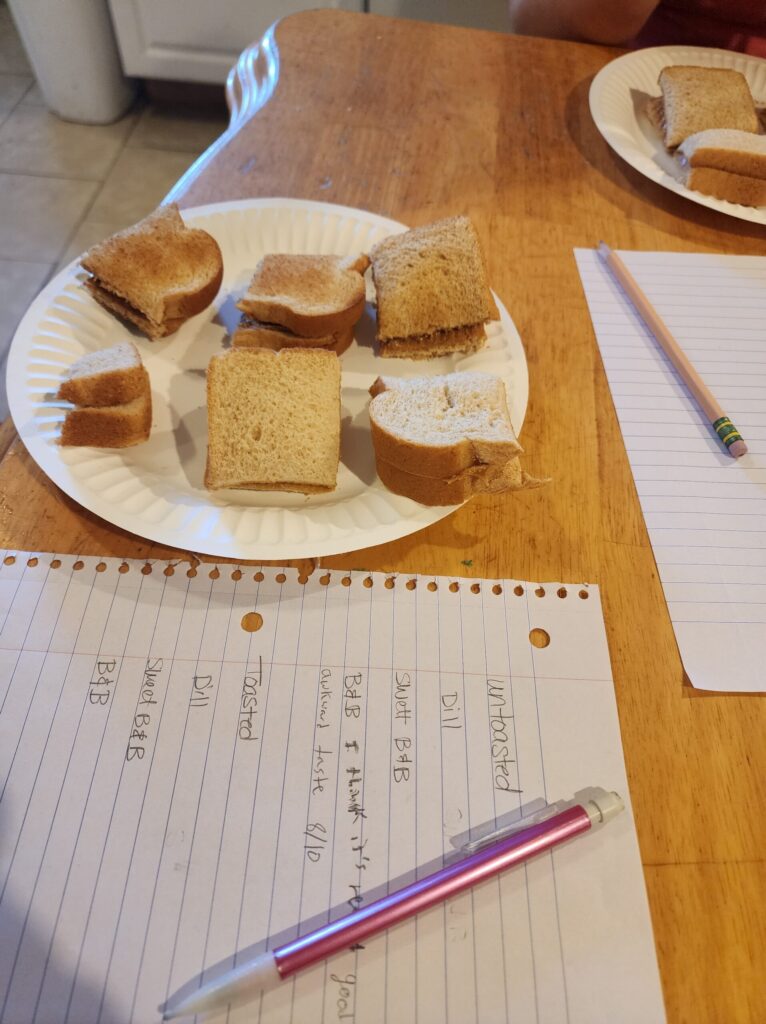 the scoring of the peanut butter and pickle sandwich
