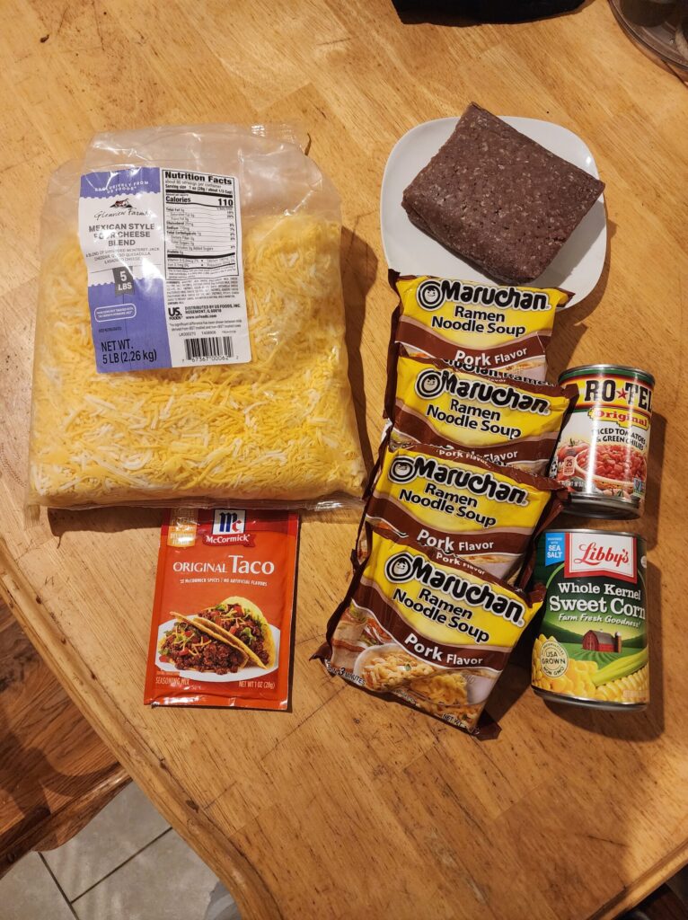 ingredients needed for ramen taco skillet