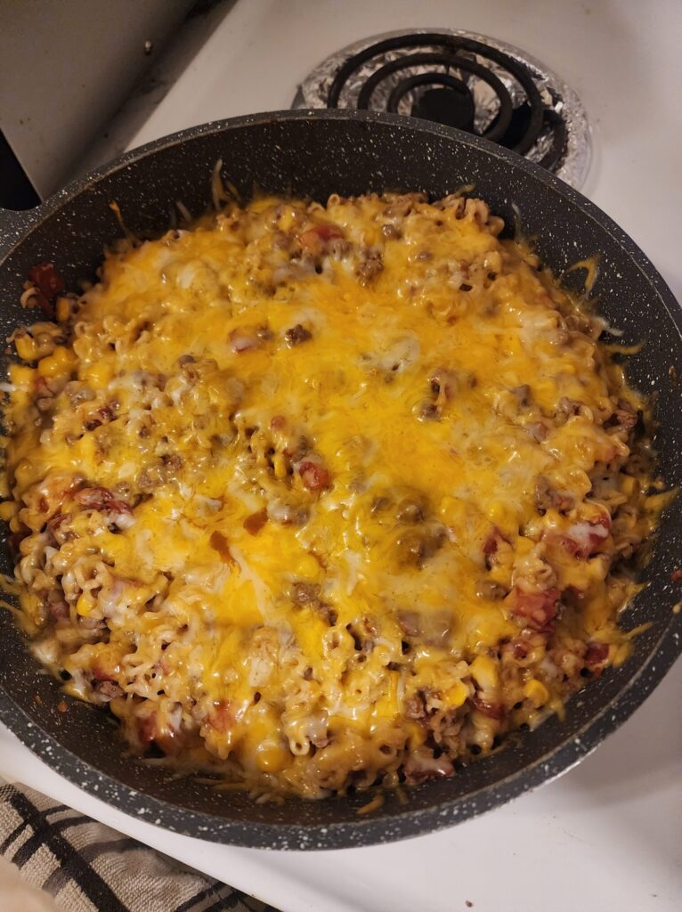 Cheesy Ramen Taco Skillet