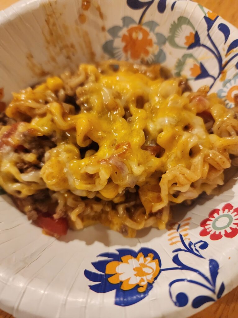 dished up ramen taco skillet
