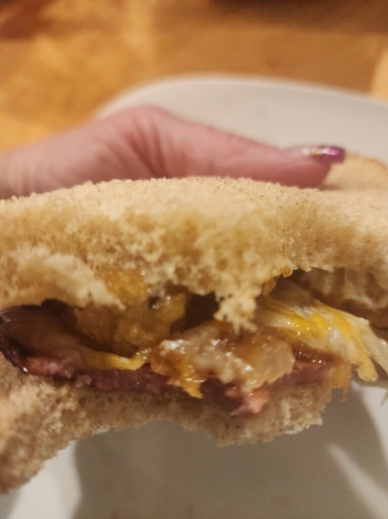 fried bologna and tot sandwich